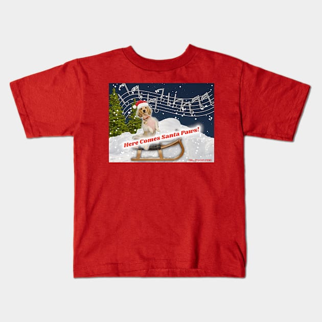 Here Comes Santa Paws (Starring @BB.LITTLE.LEROY.BROWN) Kids T-Shirt by Long-N-Short-Shop